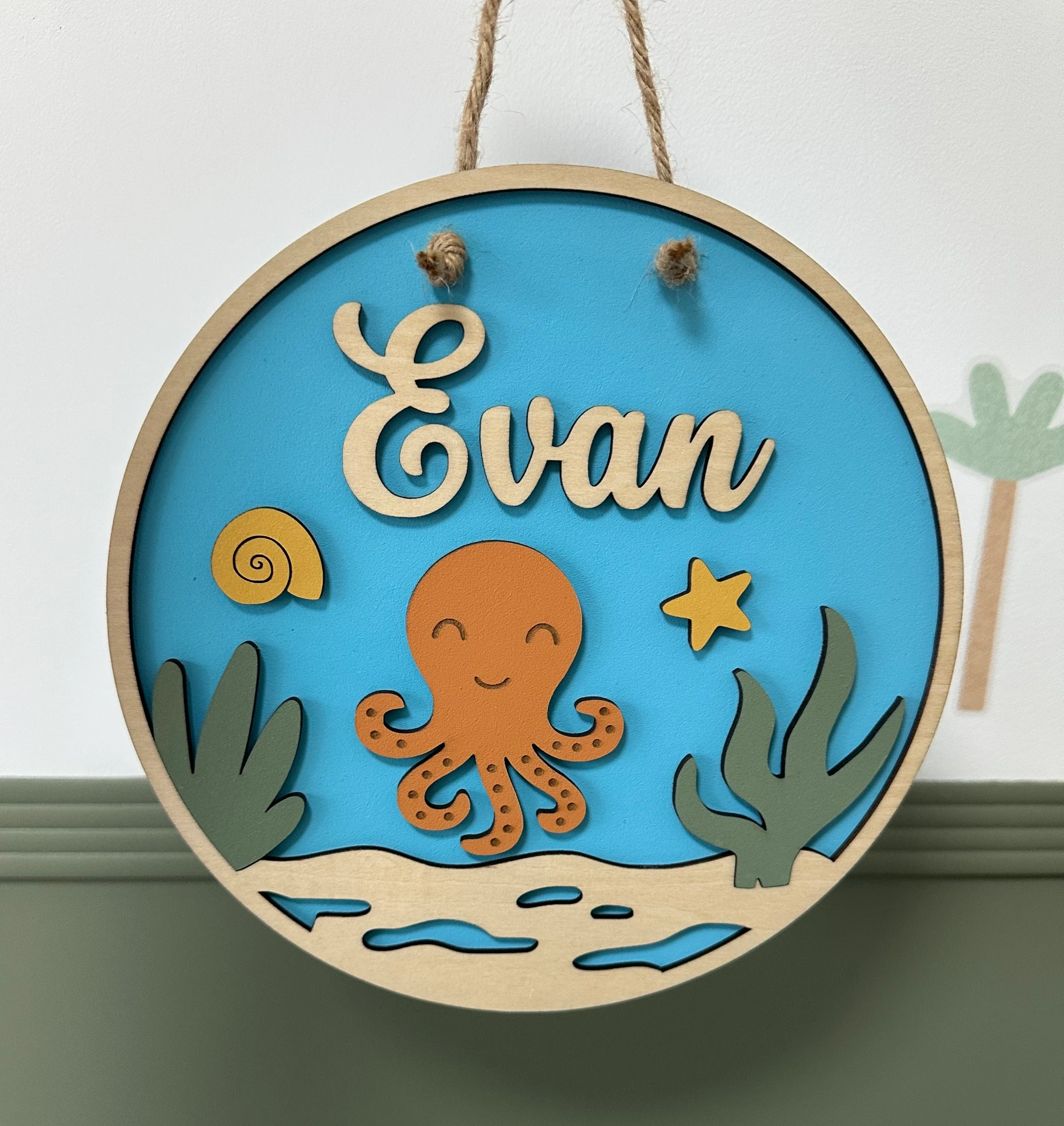Plaque prénom — Pieuvre sous les fonds marins (Ø : 20 cm)